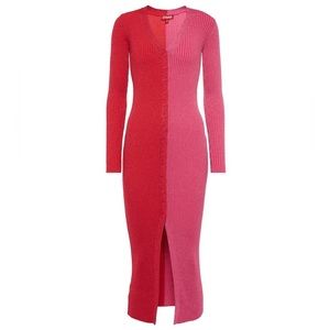 Staud pink shoko lurex sweater midi dress